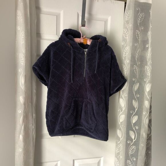 Columbia Sherpa women sz M Cozy fleece Hoodie short sleeves vest jacket pocket - Picture 3 of 8